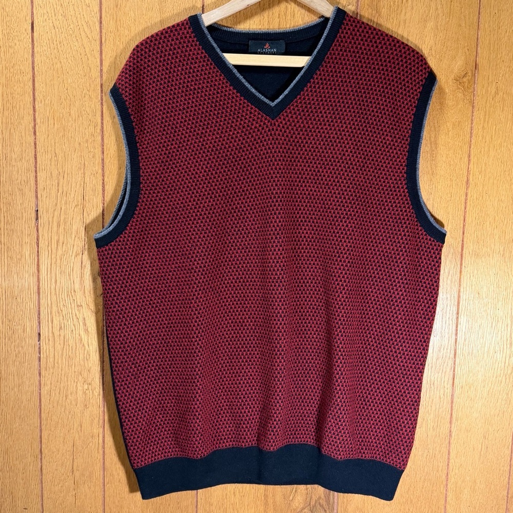 Alashan‎ Cashmers 100% Cashmere Men’s Red & Black Geometric Sweater Vest Size XL
